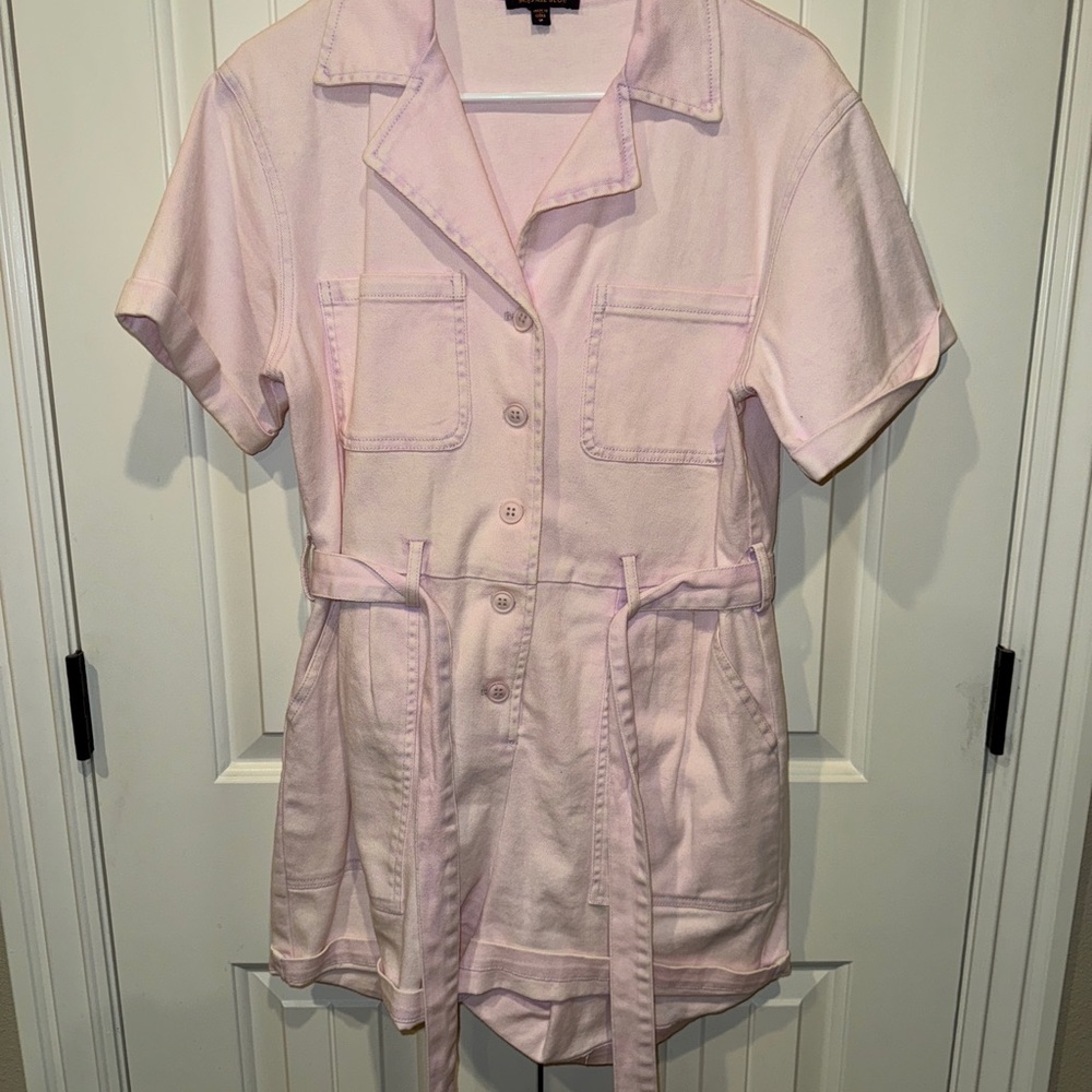 Skies Are Blue Pink Utility Romper with Tie Belt